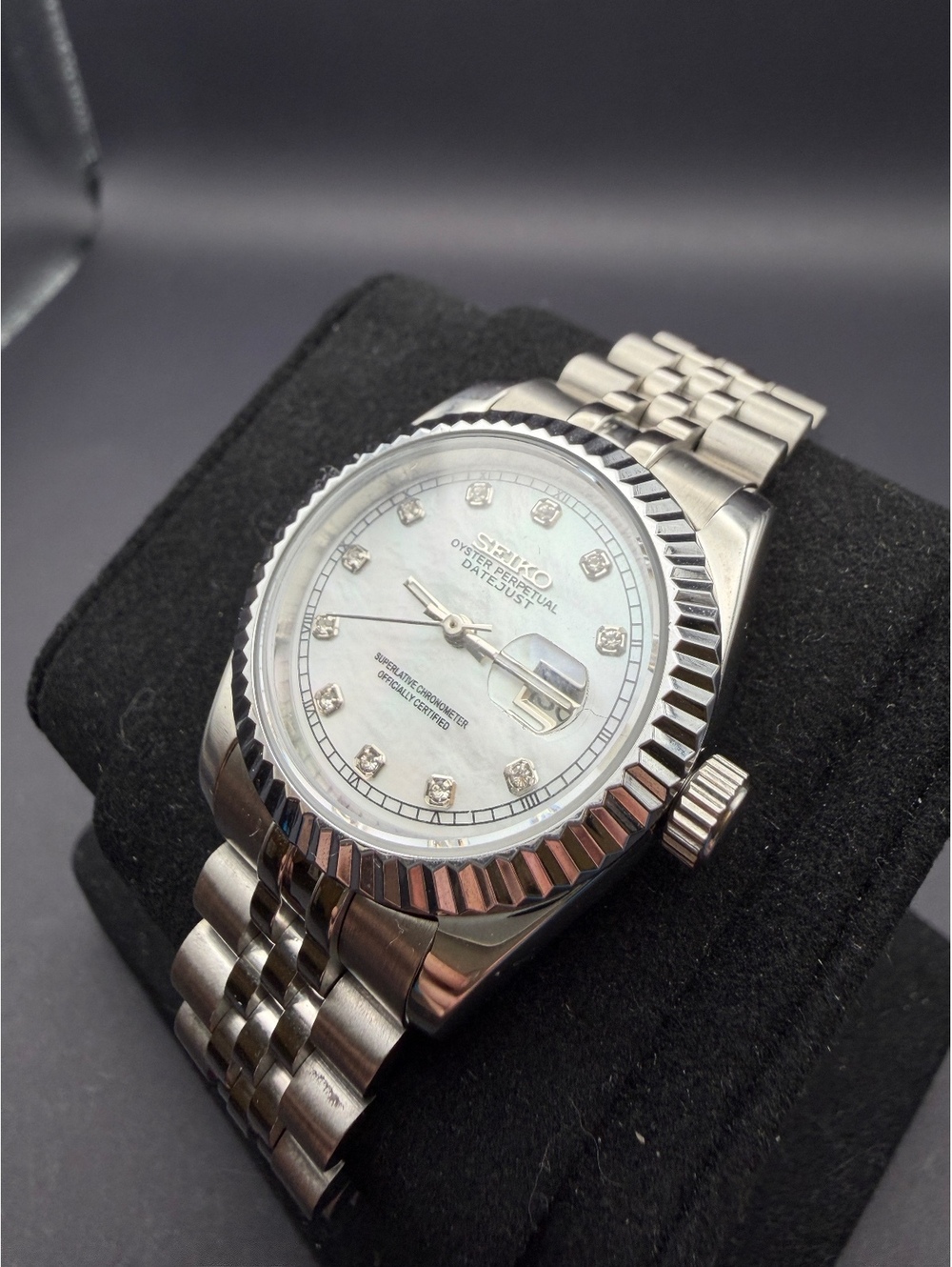 Custom Pearl White Diamond Date Just Watch Mod